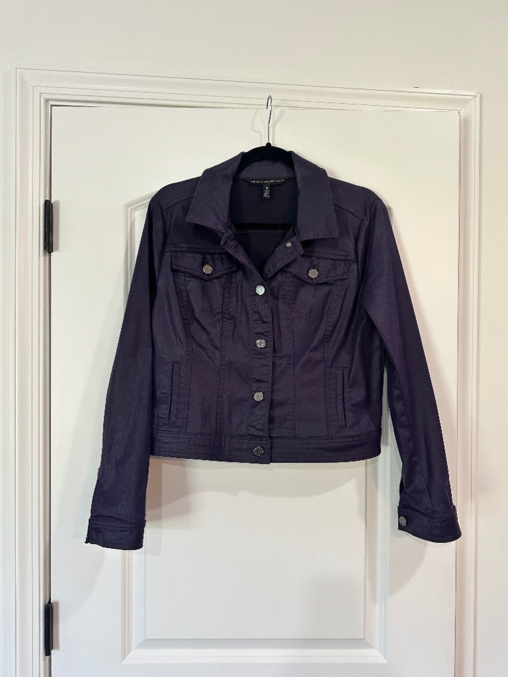 White House Black Market Coated Denim Trucker Jacket - Purple / Plum